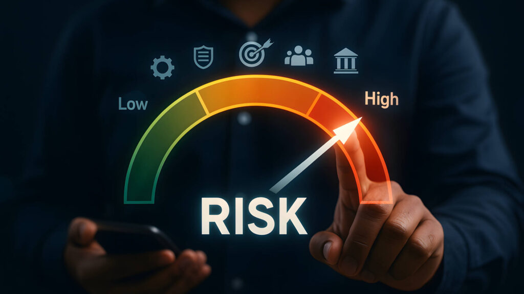 Skala von niedrig bis hoch, die die cybersicherheit bewertet.